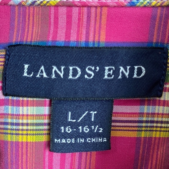 Lands' End Men's Pink Plaid Long‎ Sleeve Button-Up Shirt Large Western Preppy - Picture 2 of 12